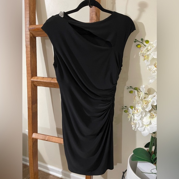 Ralph Lauren Pleated Jersey Dress Cutout Embellished Black Sheath Midi - Picture 2 of 12